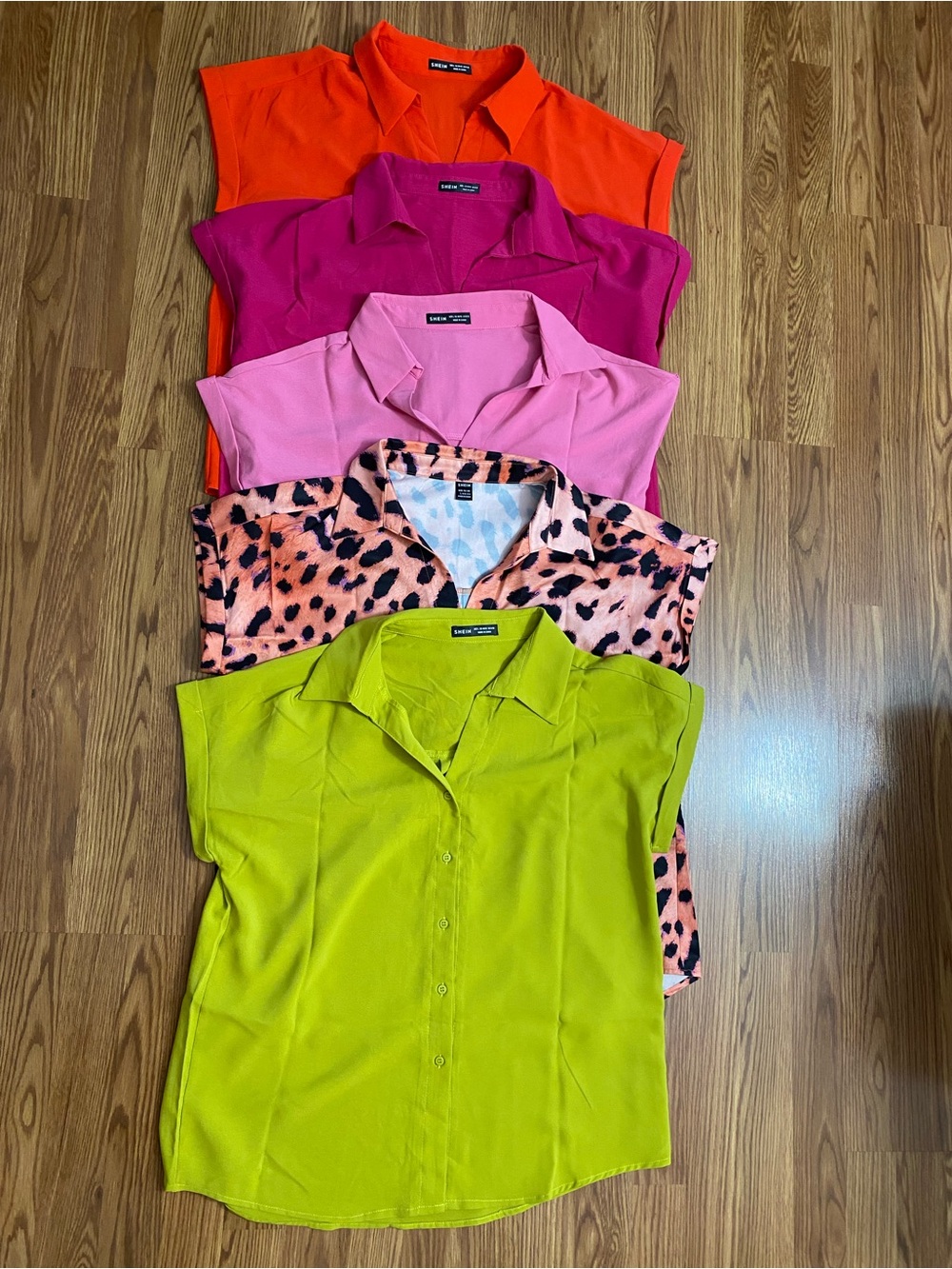 SHEIN Button-Down Sleeveless Tops - Lime Green, Pink, Fuchsia, Orange, Leopard